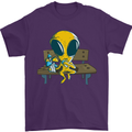 An Alien Eating Magic Mushrooms LSD Mens T-Shirt 100% Cotton Purple
