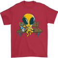 An Alien Eating Magic Mushrooms LSD Mens T-Shirt 100% Cotton Red