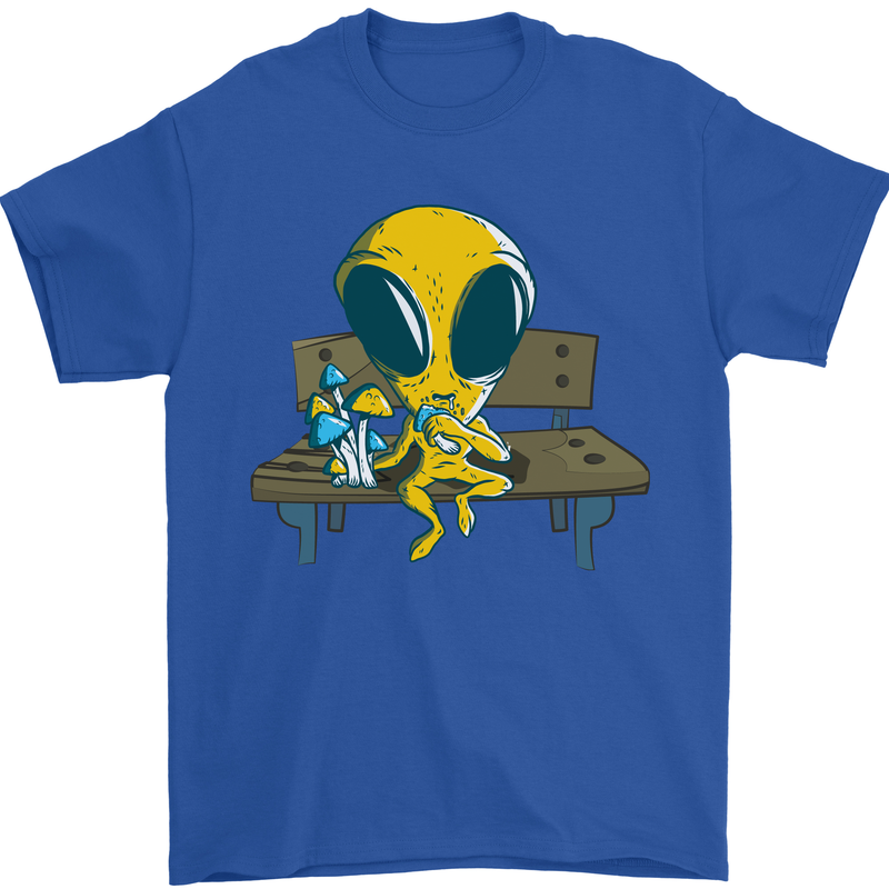 An Alien Eating Magic Mushrooms LSD Mens T-Shirt 100% Cotton Royal Blue