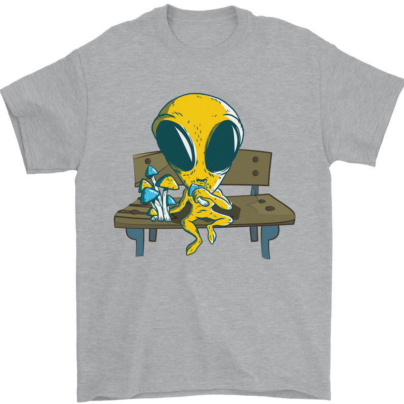 An Alien Eating Magic Mushrooms LSD Mens T-Shirt 100% Cotton Sports Grey