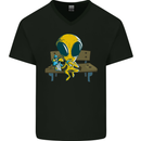 An Alien Eating Magic Mushrooms LSD Mens V-Neck Cotton T-Shirt Black