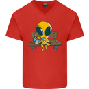 An Alien Eating Magic Mushrooms LSD Mens V-Neck Cotton T-Shirt Red