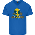 An Alien Eating Magic Mushrooms LSD Mens V-Neck Cotton T-Shirt Royal Blue