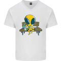 An Alien Eating Magic Mushrooms LSD Mens V-Neck Cotton T-Shirt White