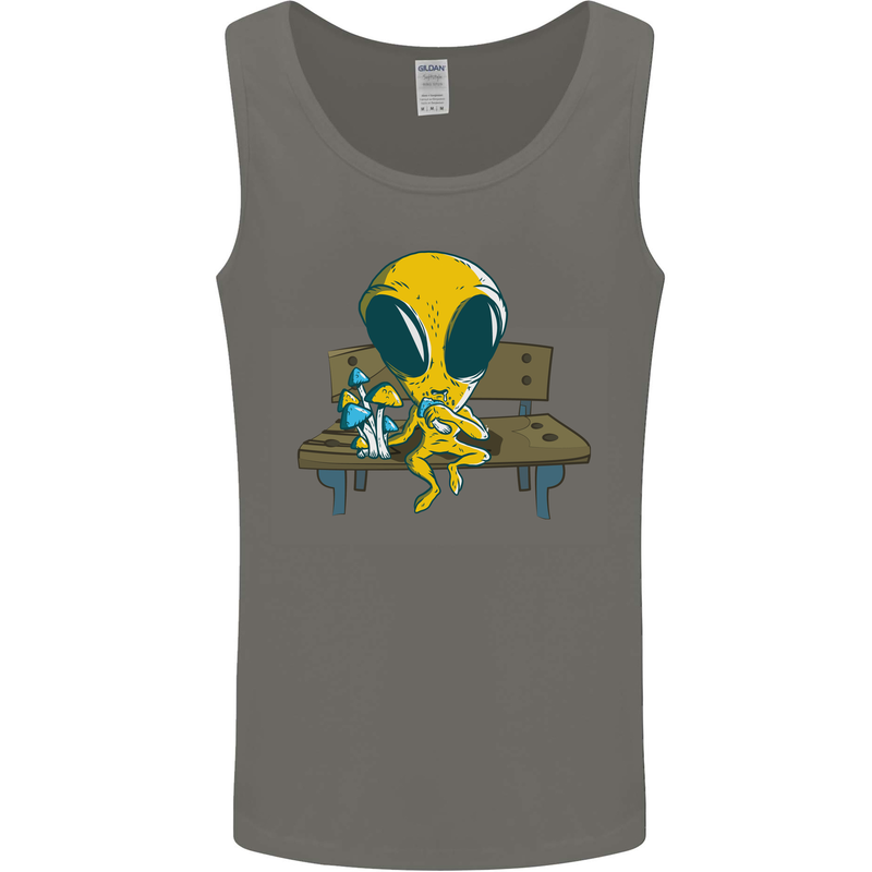An Alien Eating Magic Mushrooms LSD Mens Vest Tank Top Charcoal