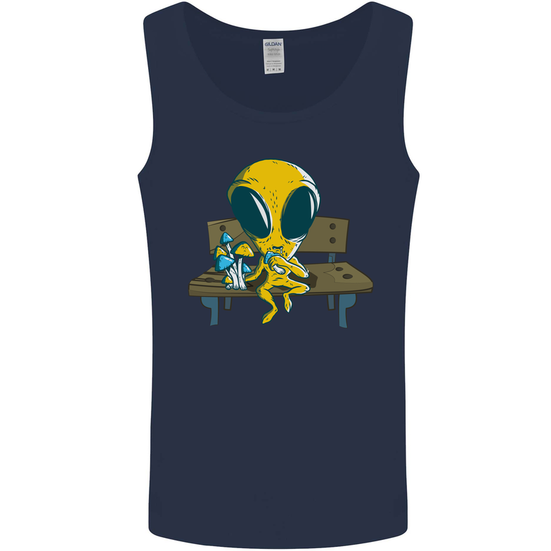 An Alien Eating Magic Mushrooms LSD Mens Vest Tank Top Navy Blue