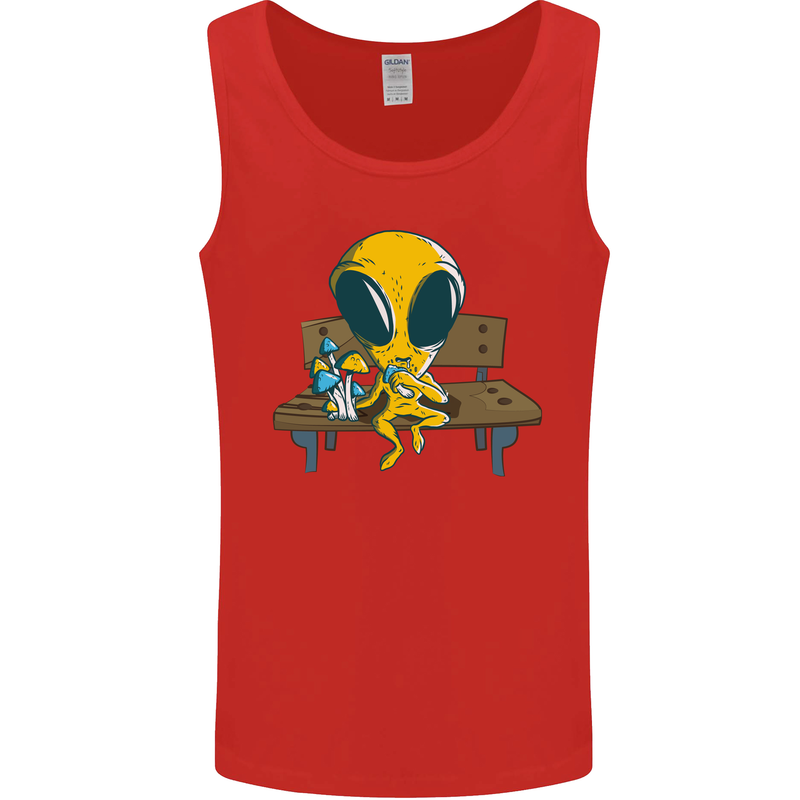An Alien Eating Magic Mushrooms LSD Mens Vest Tank Top Red