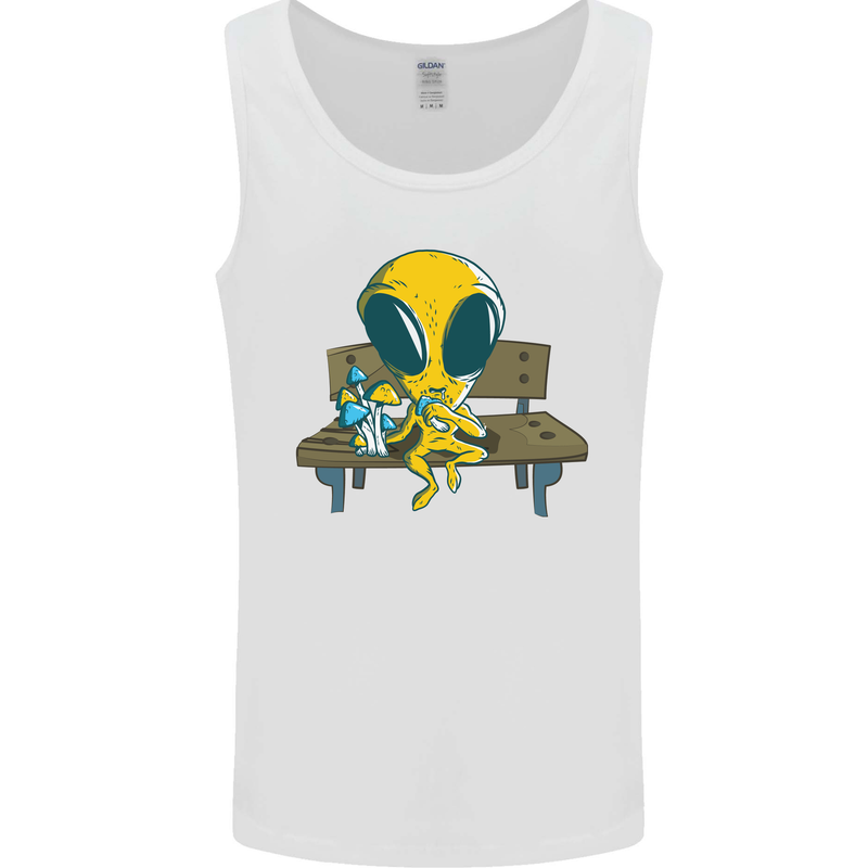 An Alien Eating Magic Mushrooms LSD Mens Vest Tank Top White