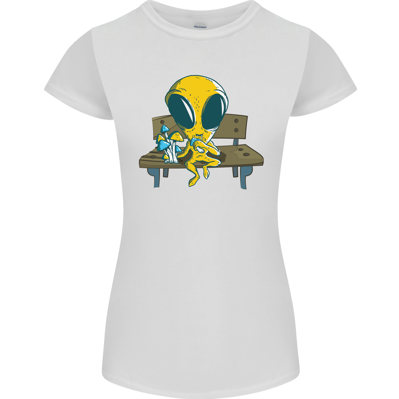 An Alien Eating Magic Mushrooms LSD Womens Petite Cut T-Shirt White