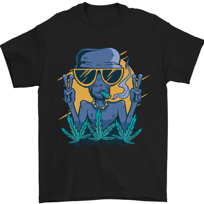 a black t - shirt with an image of an elephant wearing sunglasses and smoking a