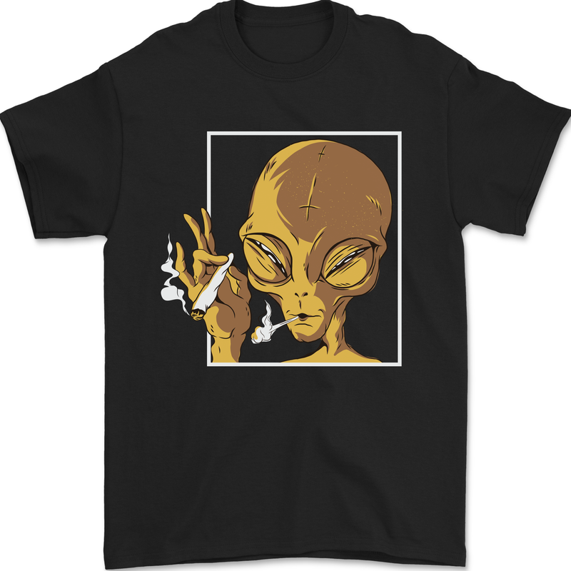 a black t - shirt with an alien smoking a cigarette