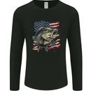 An American Deer With Flag USA Fishing Mens Long Sleeve T-Shirt Black