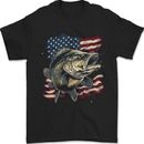 An American Deer With Flag USA Fishing Mens T-Shirt 100% Cotton Black