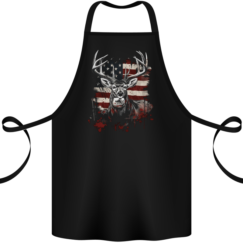 An American Deer With Flag USA Hunting Cotton Apron 100% Organic Black