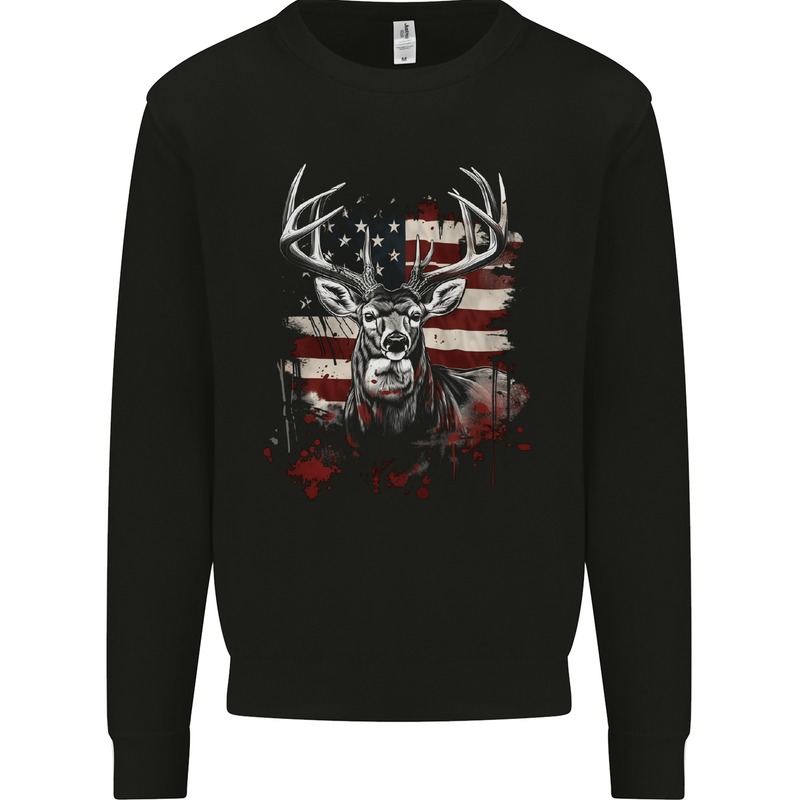 An American Deer With Flag USA Hunting Mens Sweatshirt Jumper Black
