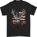 An American Deer With Flag USA Hunting Mens T-Shirt 100% Cotton Black