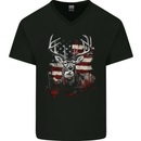 An American Deer With Flag USA Hunting Mens V-Neck Cotton T-Shirt Black