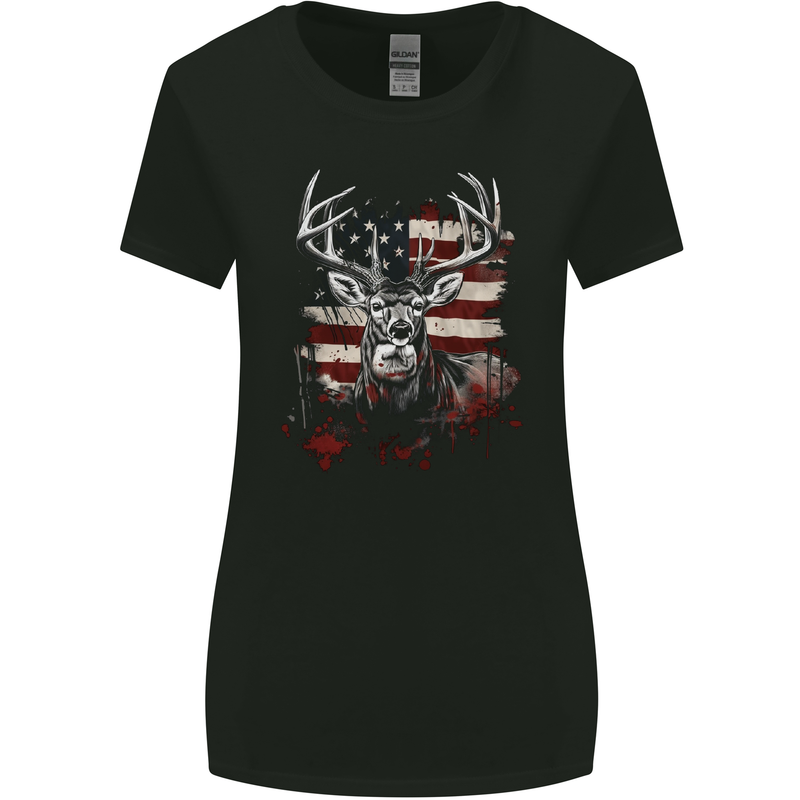 An American Deer With Flag USA Hunting Womens Wider Cut T-Shirt Black