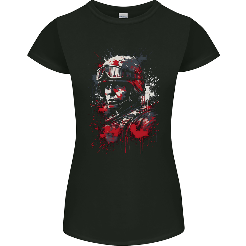 An American Soldier USA Army Marine Womens Petite Cut T-Shirt Black