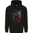 An American Soldier With USA Flag Army Marine Mens 80% Cotton Hoodie Black
