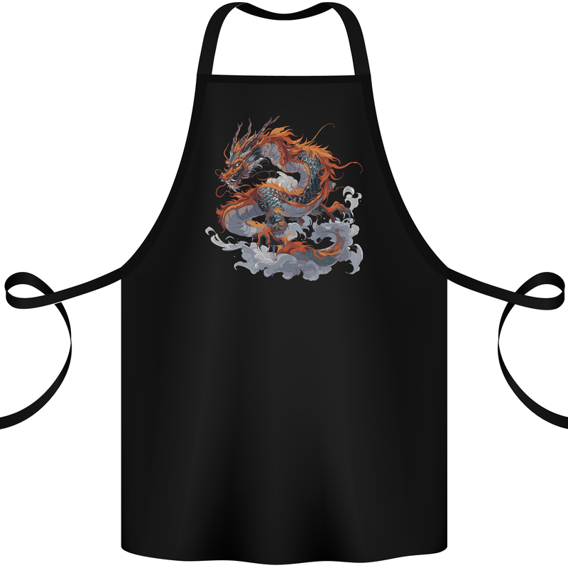 An Ancient Dragon on a Cloud Cotton Apron 100% Organic Black