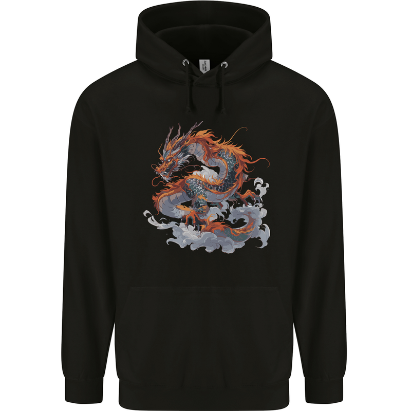 An Ancient Dragon on a Cloud Mens 80% Cotton Hoodie Black