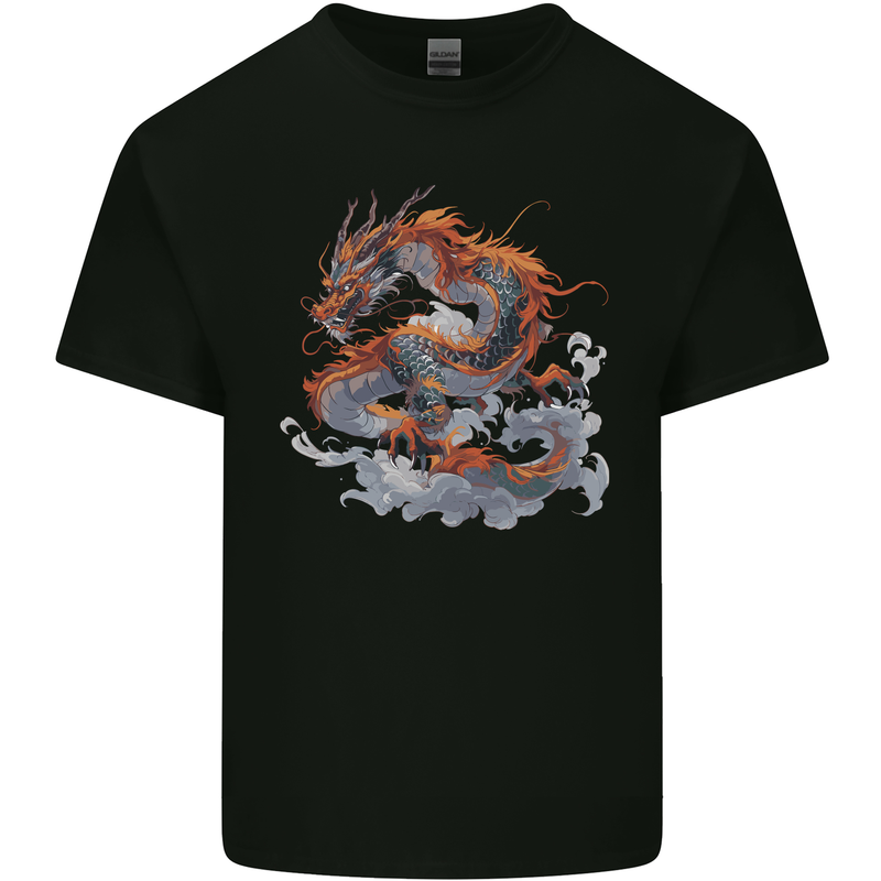 An Ancient Dragon on a Cloud Mens Cotton T-Shirt Tee Top Black
