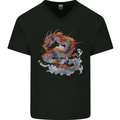 An Ancient Dragon on a Cloud Mens V-Neck Cotton T-Shirt Black