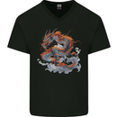 An Ancient Dragon on a Cloud Mens V-Neck Cotton T-Shirt Black