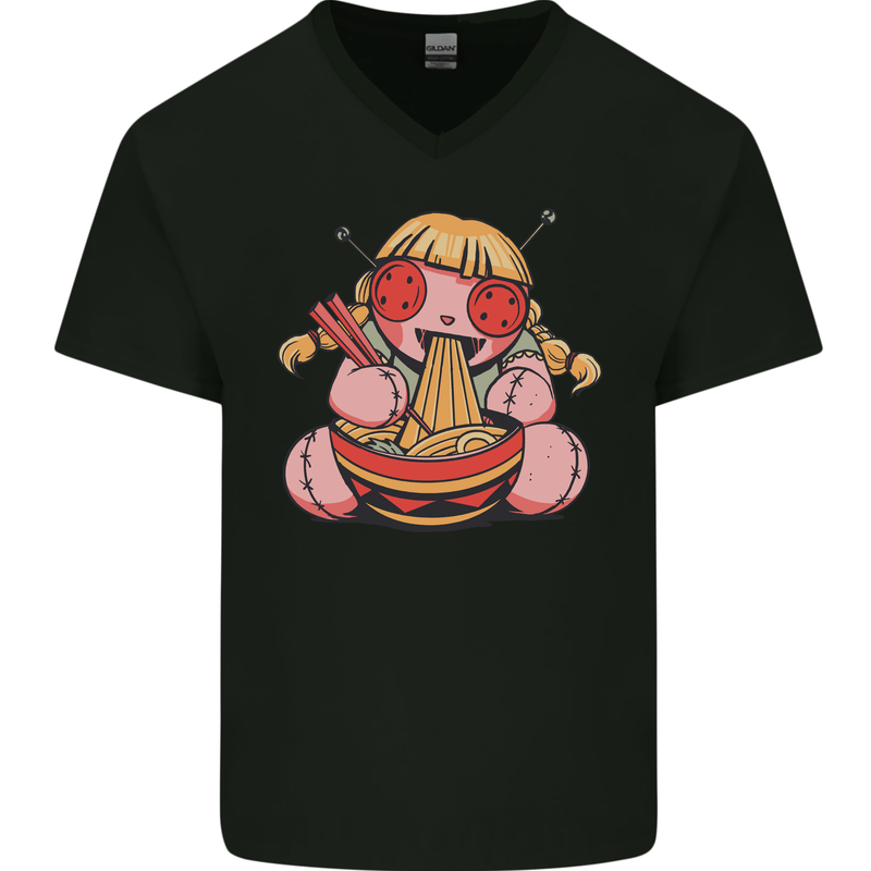 An Anime Voodoo Doll Mens V-Neck Cotton T-Shirt Black