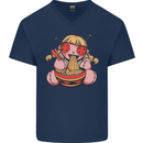 An Anime Voodoo Doll Mens V-Neck Cotton T-Shirt Navy Blue