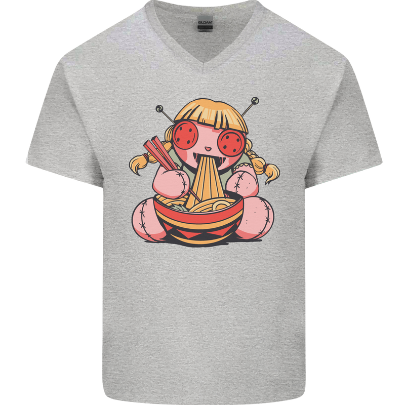 An Anime Voodoo Doll Mens V-Neck Cotton T-Shirt Sports Grey