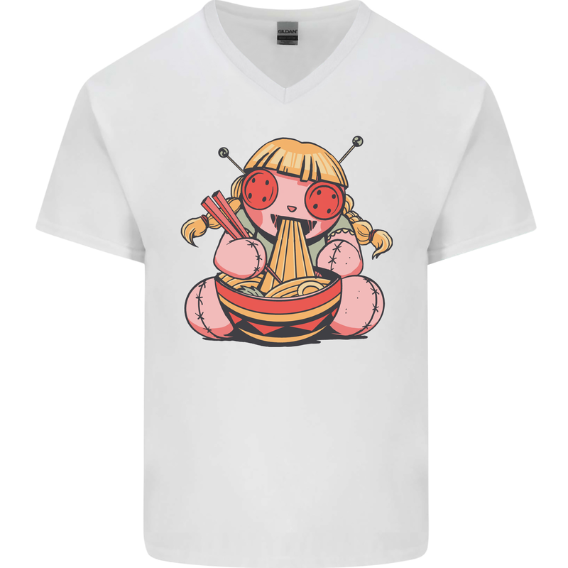 An Anime Voodoo Doll Mens V-Neck Cotton T-Shirt White