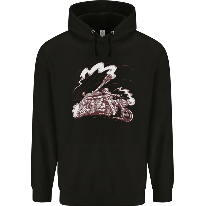 An Army Biker With Tank Skull Motorcycle Childrens Kids Hoodie Black