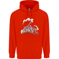 An Army Biker With Tank Skull Motorcycle Childrens Kids Hoodie Bright Red