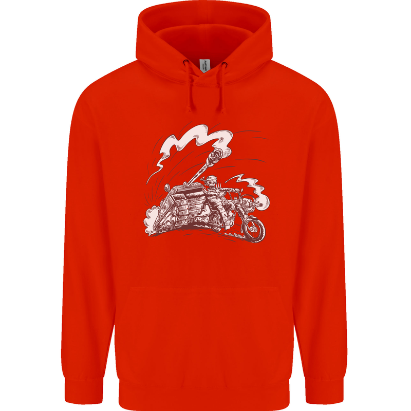 An Army Biker With Tank Skull Motorcycle Childrens Kids Hoodie Bright Red