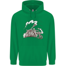 An Army Biker With Tank Skull Motorcycle Childrens Kids Hoodie Irish Green