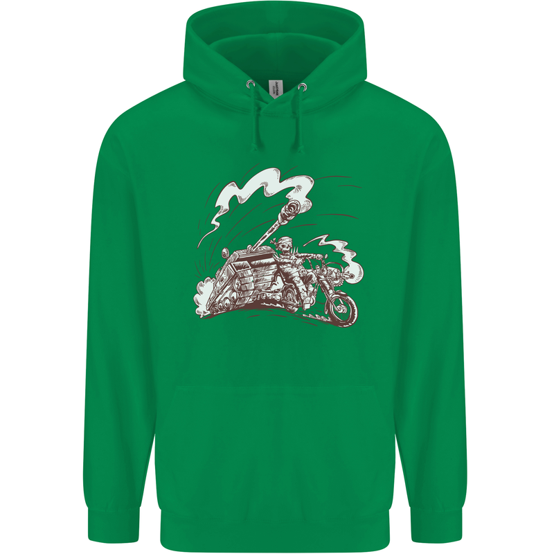 An Army Biker With Tank Skull Motorcycle Childrens Kids Hoodie Irish Green
