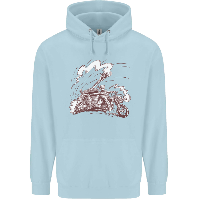 An Army Biker With Tank Skull Motorcycle Childrens Kids Hoodie Light Blue
