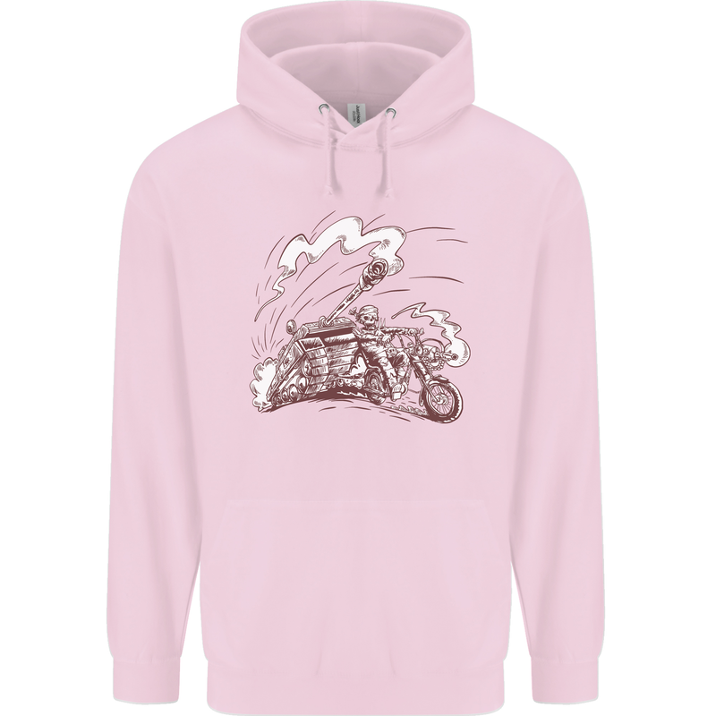 An Army Biker With Tank Skull Motorcycle Childrens Kids Hoodie Light Pink