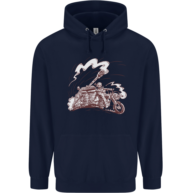 An Army Biker With Tank Skull Motorcycle Childrens Kids Hoodie Navy Blue