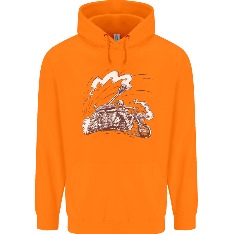 An Army Biker With Tank Skull Motorcycle Childrens Kids Hoodie Orange