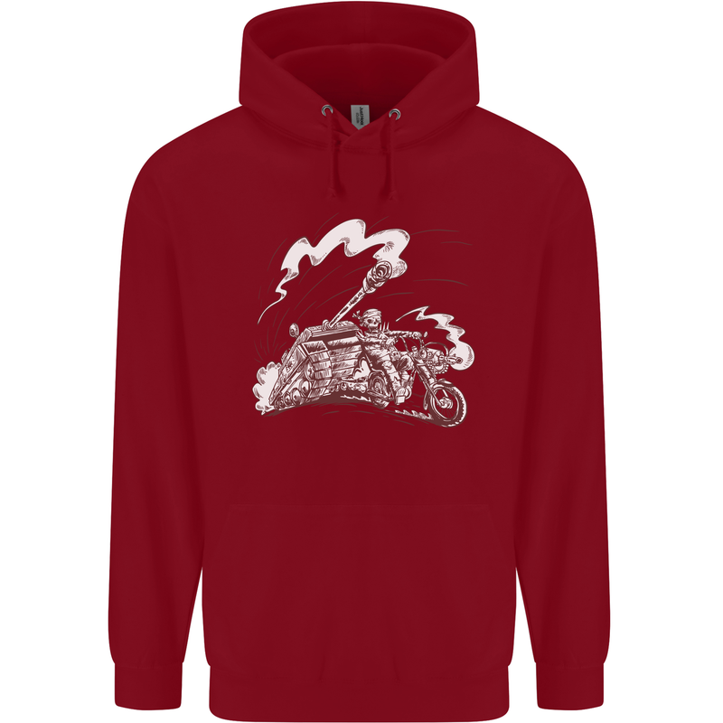 An Army Biker With Tank Skull Motorcycle Childrens Kids Hoodie Red