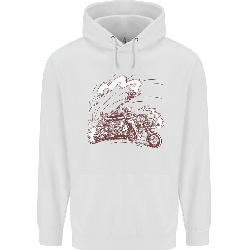 An Army Biker With Tank Skull Motorcycle Childrens Kids Hoodie White