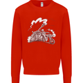 An Army Biker With Tank Skull Motorcycle Kids Sweatshirt Jumper Bright Red