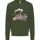An Army Biker With Tank Skull Motorcycle Kids Sweatshirt Jumper Forest Green
