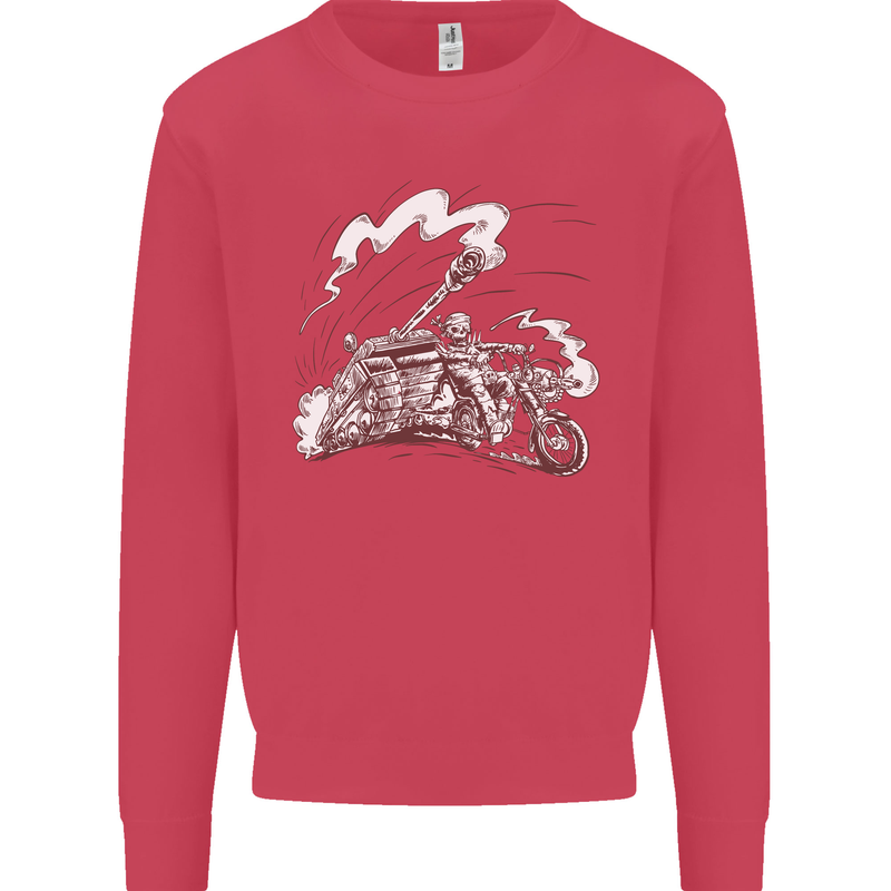 An Army Biker With Tank Skull Motorcycle Kids Sweatshirt Jumper Heliconia