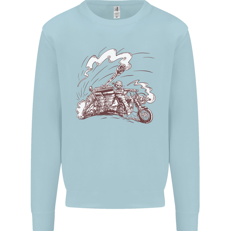 An Army Biker With Tank Skull Motorcycle Kids Sweatshirt Jumper Light Blue