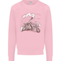 An Army Biker With Tank Skull Motorcycle Kids Sweatshirt Jumper Light Pink