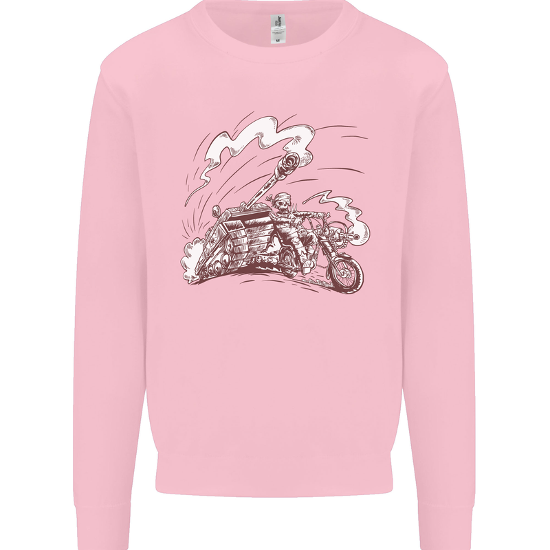 An Army Biker With Tank Skull Motorcycle Kids Sweatshirt Jumper Light Pink